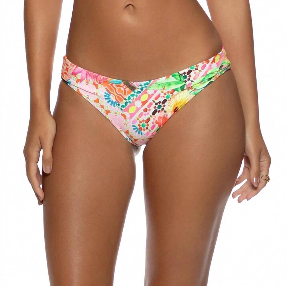 NEW LULI FAMA opulent eden seamless ruched full back bikini bottom in multicolor